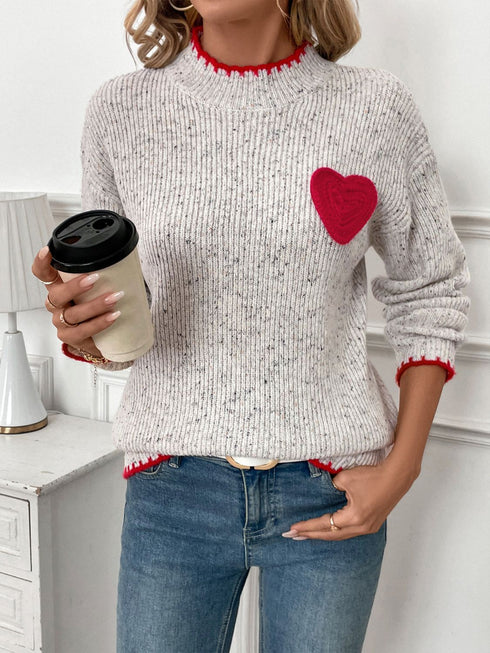 'Orinthia' Stitched Heart Knit Sweater - Celes Fashion